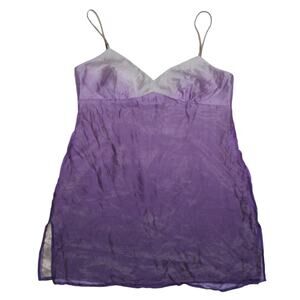 Shelli Segal Going Out Top tank Y2K crinkle silk purple ombre spaghetti sz L NWT
